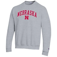 Men's Champion  Heather Gray Nebraska Huskers Arch Over Logo Pullover Sweatshirt
