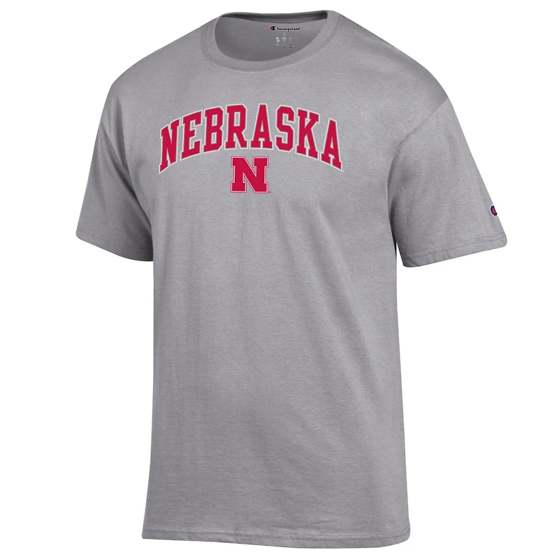 T-shirt gris chiné Champion pour homme avec logo Arch Over Nebraska Huskers