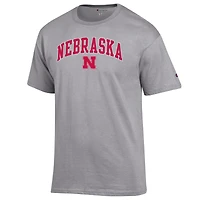 T-shirt gris chiné Champion pour homme avec logo Arch Over Nebraska Huskers