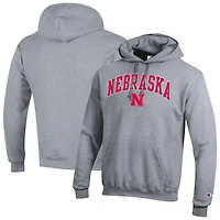 Men's Champion  Heather Gray Nebraska Huskers Arched Logo Fleece Pullover Hoodie