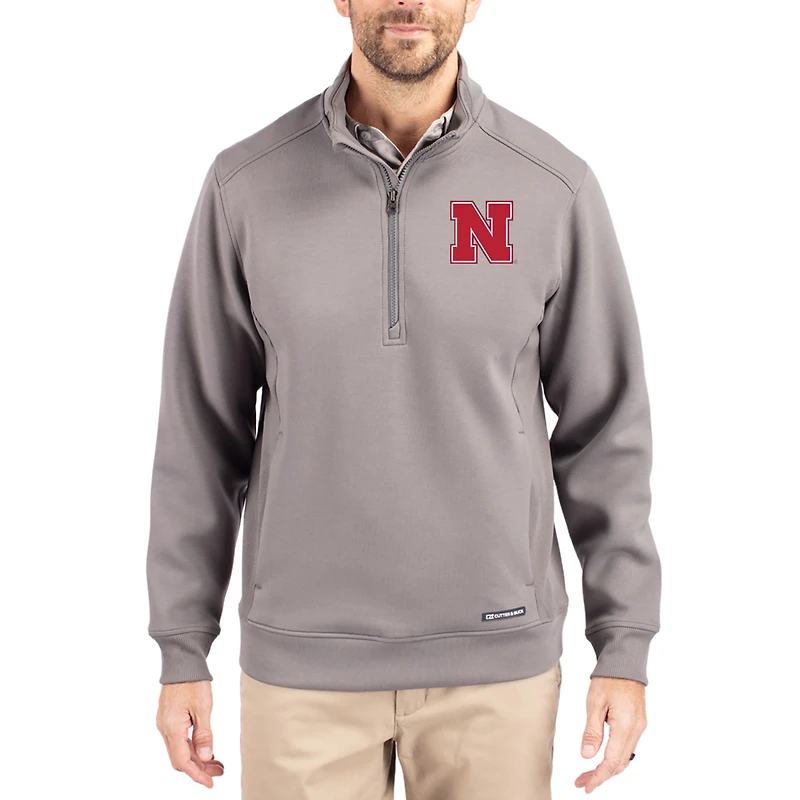 Pull à col zippé 1/4 en tissu recyclé écologique Cutter & Buck gris Nebraska Huskers Roam pour homme