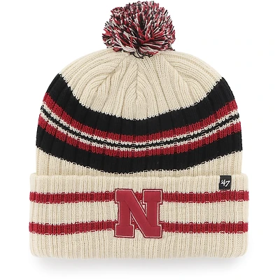Bonnet en tricot à revers avec pompons '47 Natural Nebraska Huskers pour hommes