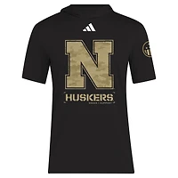 T-shirt à capuche adidas Nebraska Huskers 2025 Military Appreciation AEROREADY pour homme noir