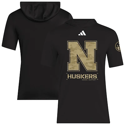 Men's adidas  Black Nebraska Huskers 2025 Military Appreciation AEROREADY Hooded T-Shirt