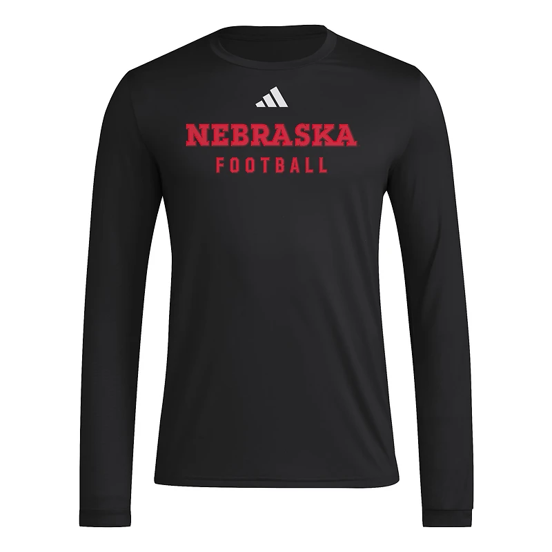 T-shirt d'entraînement de football américain à manches longues adidas Nebraska Huskers Locker pour homme, noir