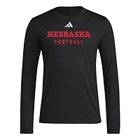 T-shirt d'entraînement de football américain à manches longues adidas Nebraska Huskers Locker pour homme, noir