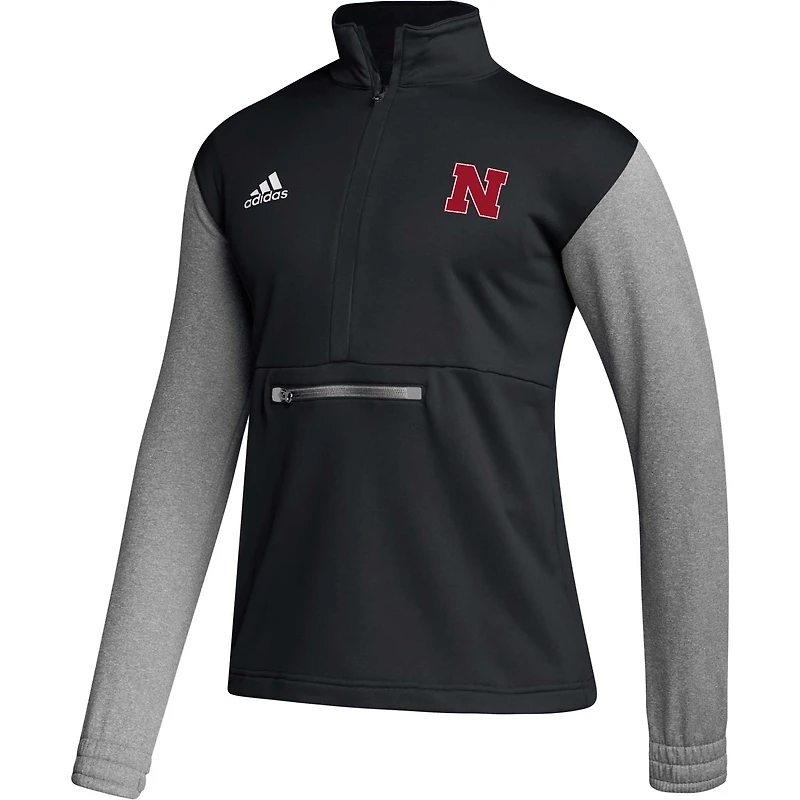 Veste à demi-fermeture éclair adidas Nebraska Huskers Team Issue AEROREADY pour homme, noire