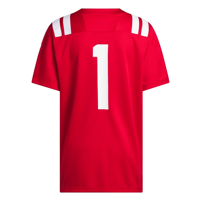 Maillot de football américain adidas n°1 blanc Nebraska Huskers extérieur Premier pour homme
