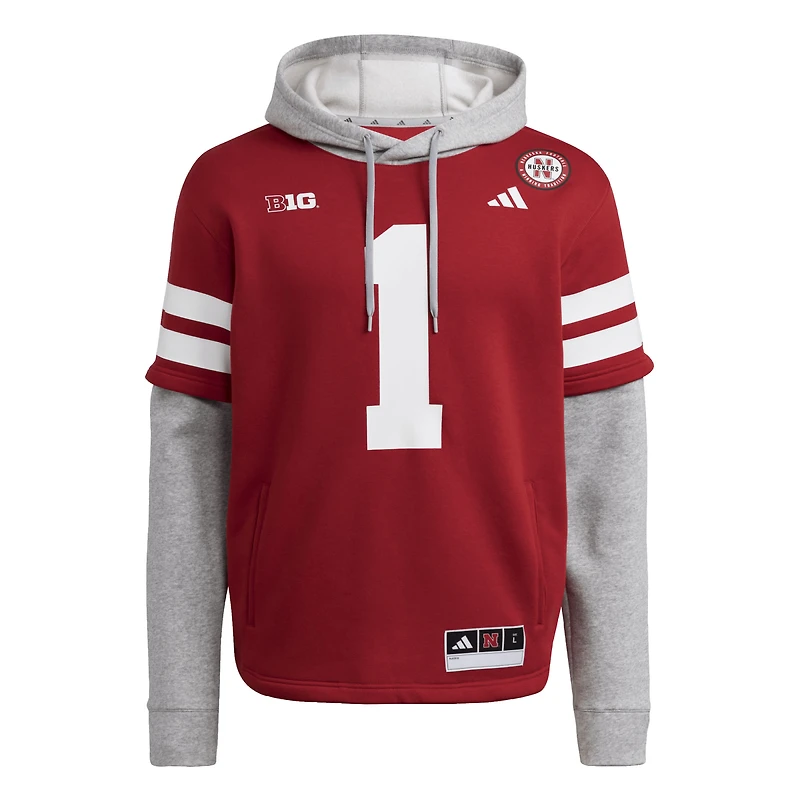 Sweat à capuche rouge adidas Nebraska Huskers pour homme