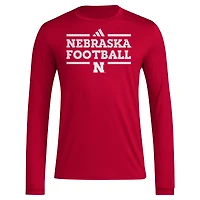 T-shirt à manches longues adidas Nebraska Huskers Locker Football Pre-Game AEROREADY pour homme rouge
