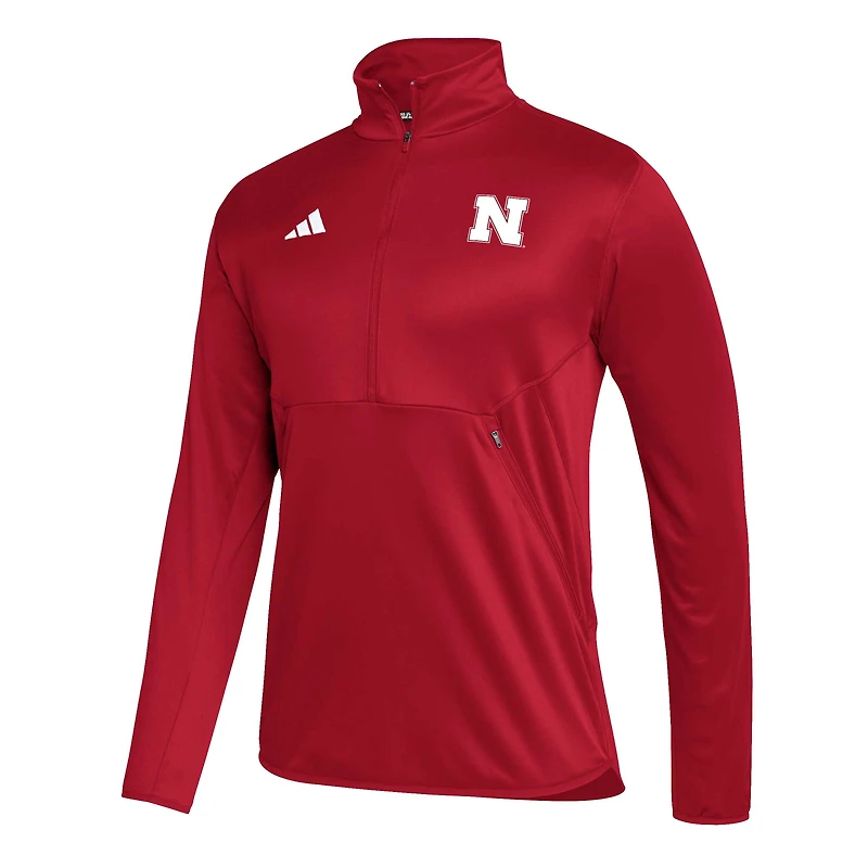 adidas Scarlet Nebraska Huskers 2023 Sideline AEROREADY Haut à demi-zip pour homme