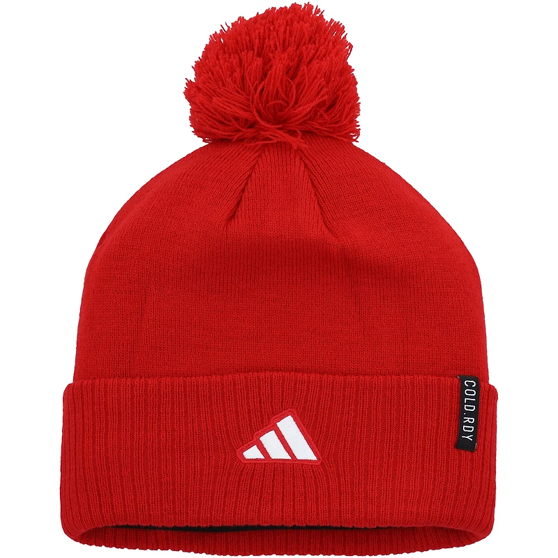 Bonnet en tricot à revers avec pompon adidas Scarlet Nebraska Huskers 2023 Sideline COLD.RDY pour homme
