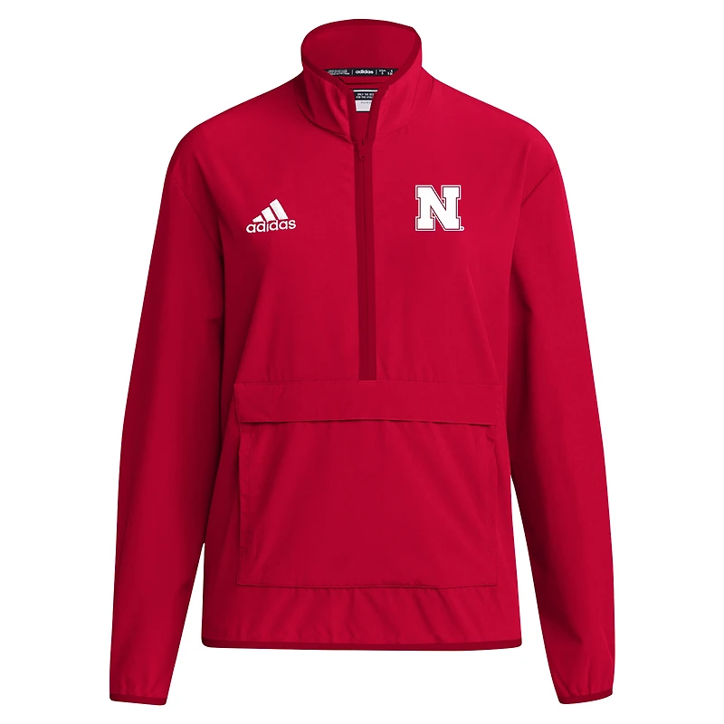Men's adidas Scarlet Nebraska Huskers 2024 Coaches Sideline Half-Zip Jacket