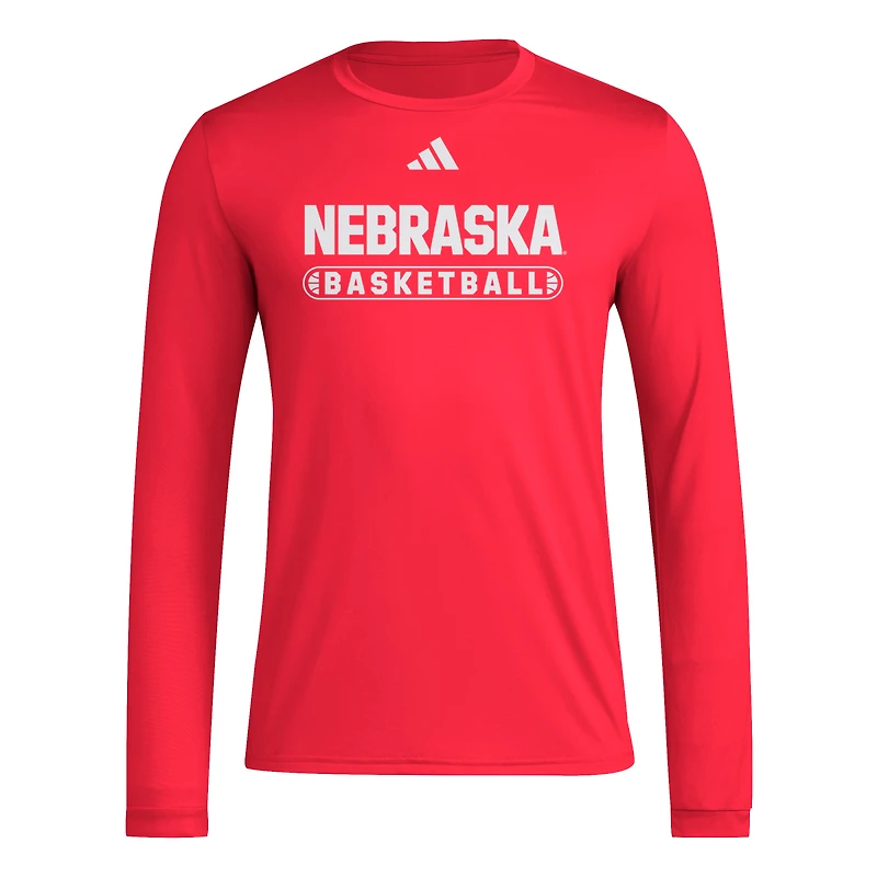 Men's adidas Scarlet Nebraska Huskers On-Court Pregame Long Sleeve T-Shirt