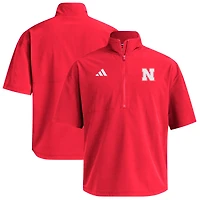 Men's adidas  Scarlet Nebraska Huskers Woven Quarter-Zip Short Sleeve Pullover