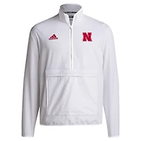Men's adidas White Nebraska Huskers 2024 Coaches Sideline Half-Zip Jacket