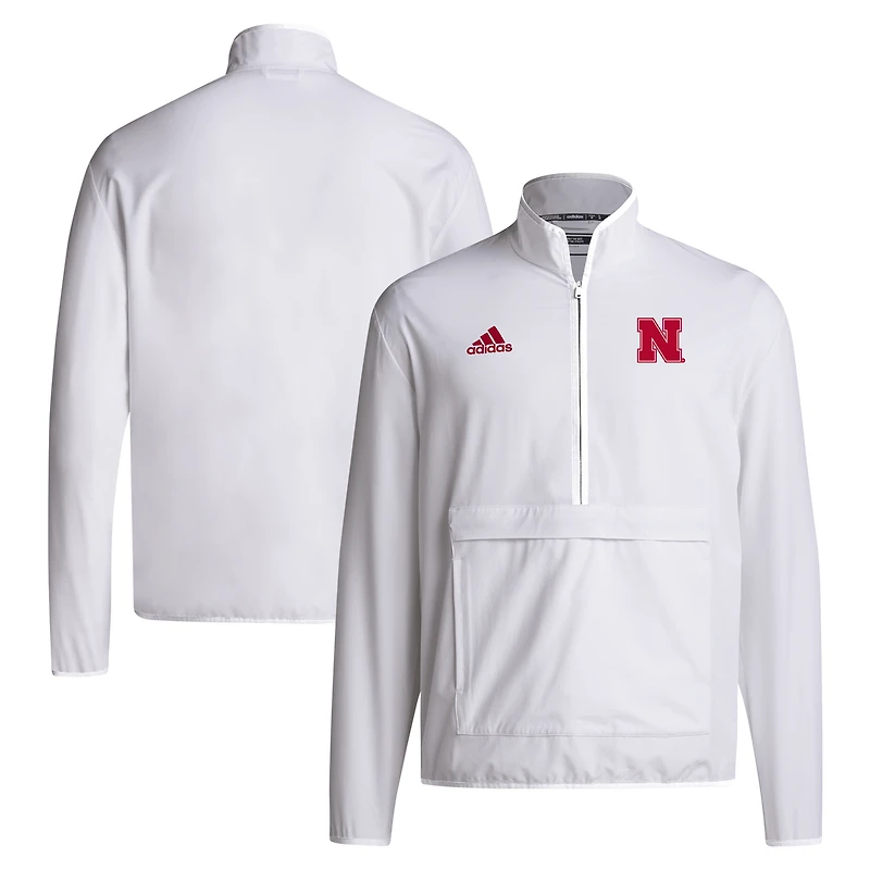Men's adidas White Nebraska Huskers 2024 Coaches Sideline Half-Zip Jacket