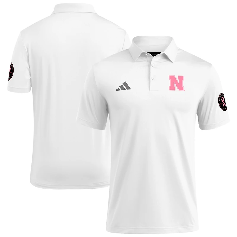 Men's adidas White Nebraska Huskers Wear Pink Breast Cancer Awareness Polo