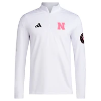 Men's adidas White Nebraska Huskers Wear Pink Quarter-Zip Pullover
