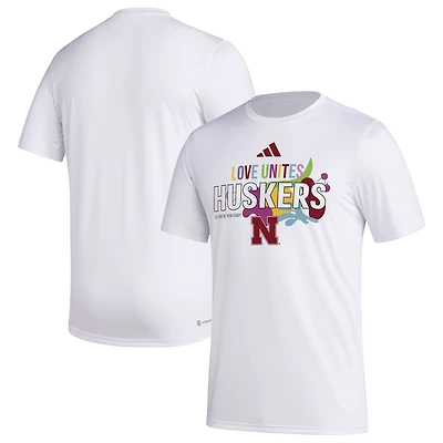 Men's adidas x Rich Mnisi Pride Collection White Nebraska Huskers Pregame AEROREADY T-Shirt