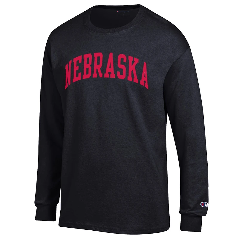 Men's Champion  Black Nebraska Huskers Basic Arch Long Sleeve T-Shirt