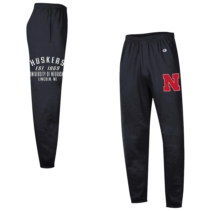 Pantalon de survêtement Champion noir Nebraska Huskers Powerblend en molleton à bande pour homme