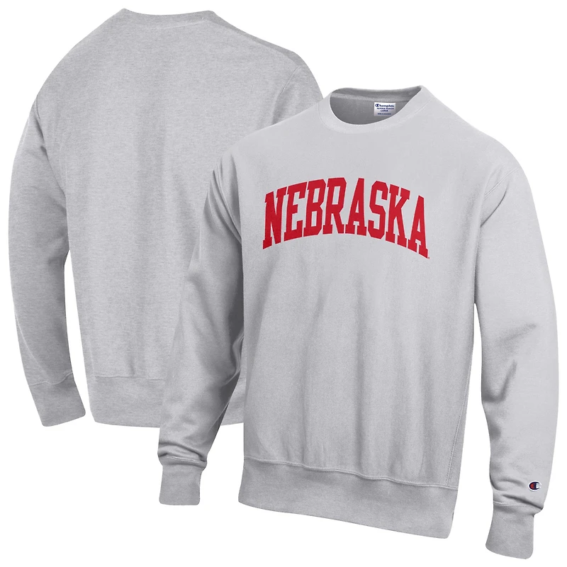 Sweat-shirt en polaire à tissage inversé Champion Gray Nebraska Huskers pour homme