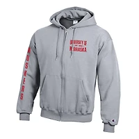 Men's Champion  Gray Nebraska Huskers Varsity Powerblend Full-Zip Fleece Hoodie