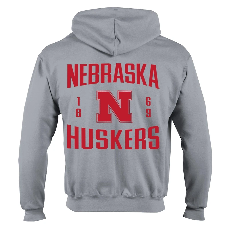 Men's Champion  Gray Nebraska Huskers Varsity Powerblend Full-Zip Fleece Hoodie