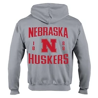 Men's Champion  Gray Nebraska Huskers Varsity Powerblend Full-Zip Fleece Hoodie