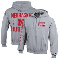 Men's Champion  Gray Nebraska Huskers Varsity Powerblend Full-Zip Fleece Hoodie