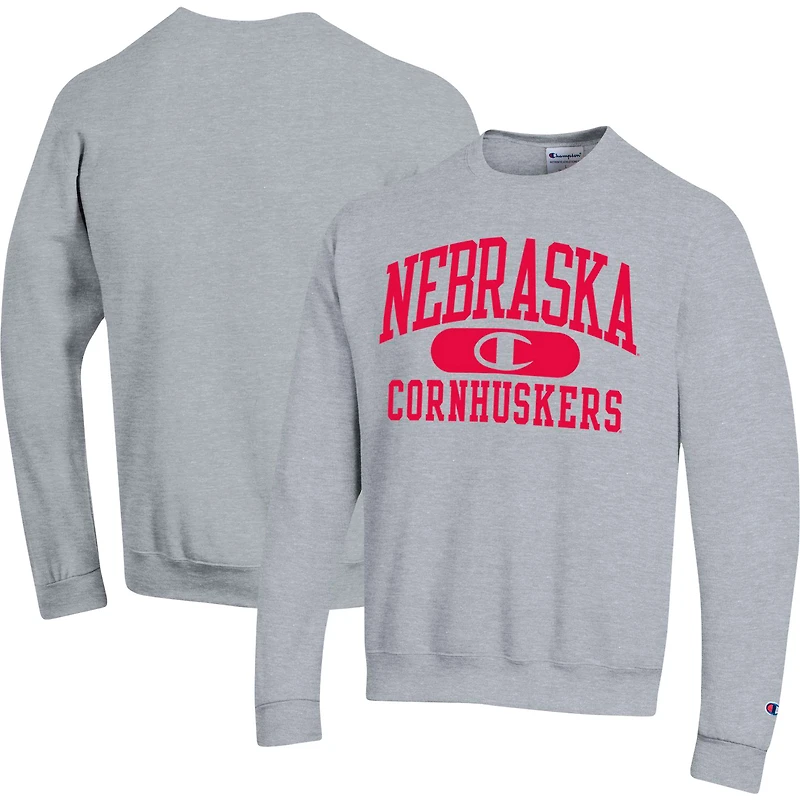 Sweat-shirt Champion Nebraska Huskers Arch Pill gris chiné pour homme
