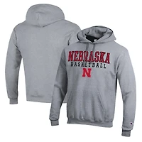Sweat à capuche de basketball Champion Heather Grey pour homme, Nebraska Huskers Stack