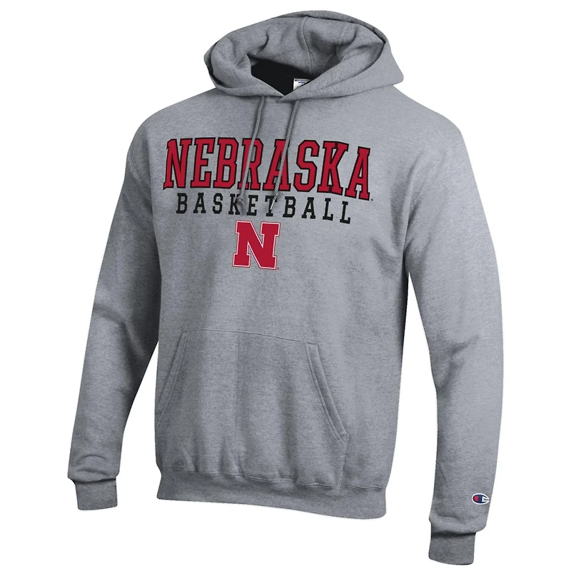 Sweat à capuche de basketball Champion Heather Grey pour homme, Nebraska Huskers Stack