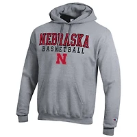 Sweat à capuche de basketball Champion Heather Grey pour homme, Nebraska Huskers Stack