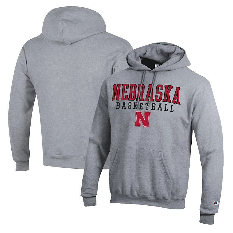 Sweat à capuche de basketball Champion Heather Grey pour homme, Nebraska Huskers Stack
