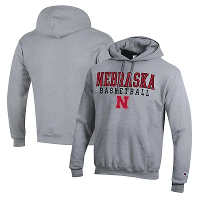 Sweat à capuche de basketball Champion Heather Grey pour homme, Nebraska Huskers Stack