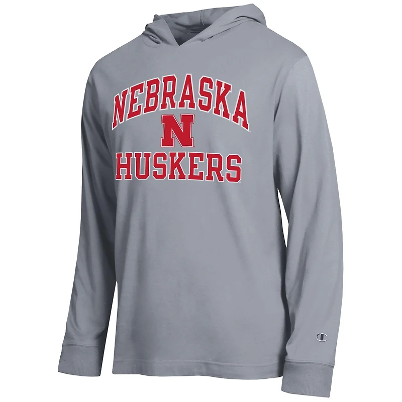 Men's Champion  Heather Gray Nebraska Huskers High Motor All-Star Long Sleeve Hooded T-Shirt