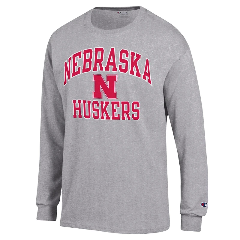T-shirt à manches longues pour homme Champion Heather Grey Huskers du Nebraska High Motor