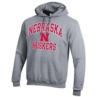 Sweat à capuche enfiler moteur élevé Champion Huskers du Nebraska gris chiné pour homme