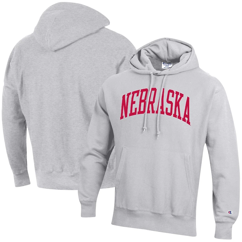 Sweat à capuche décontracté Champion Heather Grey Nebraska Huskers Team Arch Reverse Weave pour homme