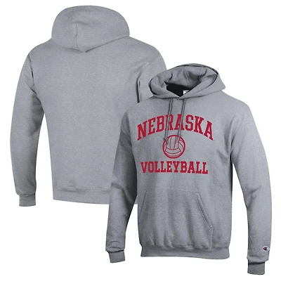 Men's Champion Heather Gray Nebraska Huskers Volleyball Icon Powerblend Pullover Hoodie