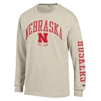 Men's Champion  Heather Oatmeal Nebraska Huskers Neutral Arch Long-Sleeve T-Shirt