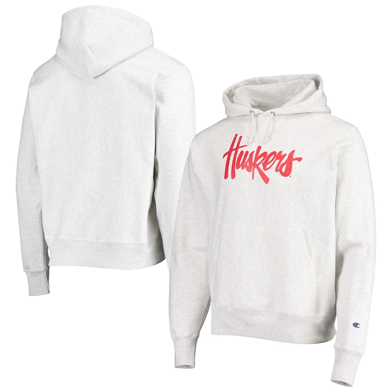 Sweat à capuche tissage inversé Champion Huskers du Nebraska Team Vault gris chiné pour homme