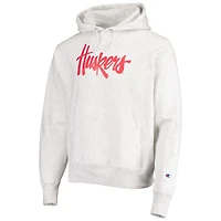 Men's Champion Heathered Gray Nebraska Huskers Team Vault Logo Reverse Weave Pullover Hoodie