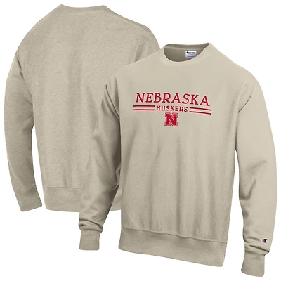 Sweat-shirt à col rond Champion pour homme, couleur avoine, Nebraska Huskers, tissage inversé