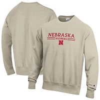 Sweat-shirt à col rond Champion pour homme, couleur avoine, Nebraska Huskers, tissage inversé