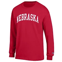 Men's Champion  Scarlet Nebraska Huskers Basic Arch Long Sleeve T-Shirt