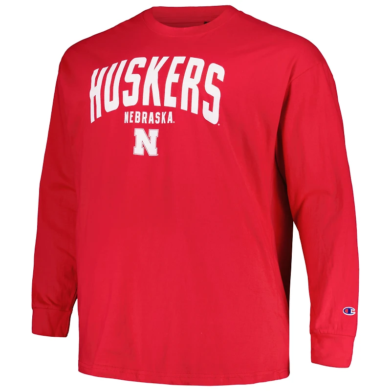 Champion Scarlet Nebraska Huskers Big & Tall Arch T-shirt à manches longues pour hommes