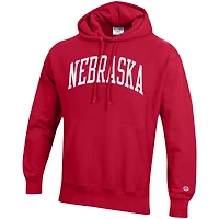 Men's Champion Scarlet Nebraska Huskers Team Arch Reverse Weave Relaxed Fit Pullover Hoodie